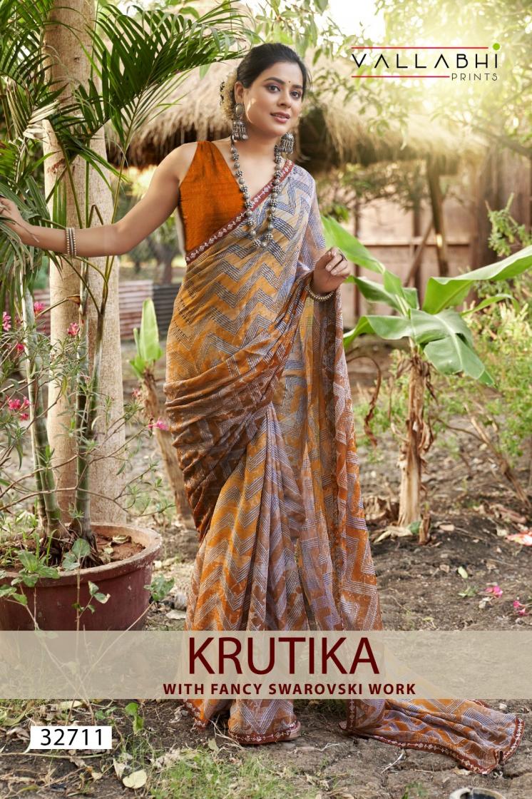 krutika by vallabhi prints zigzag print moss zari sarees 