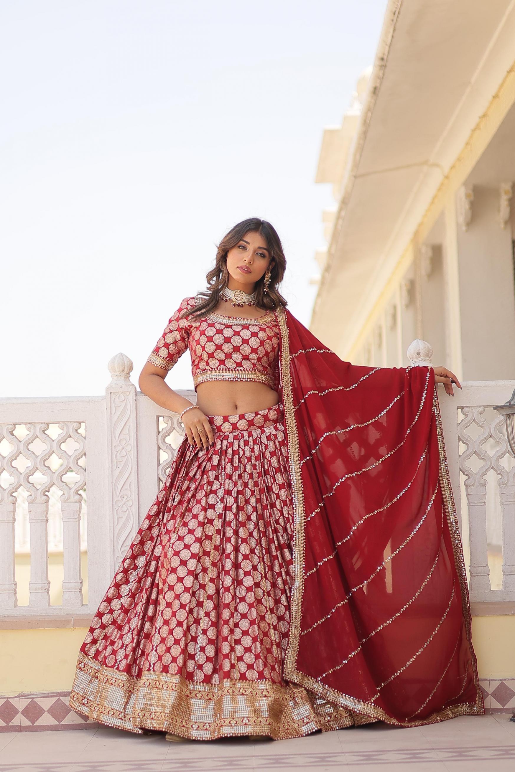 lw 7100 half saree viscose jacquard stitch lehenga unstitch choli for wedding