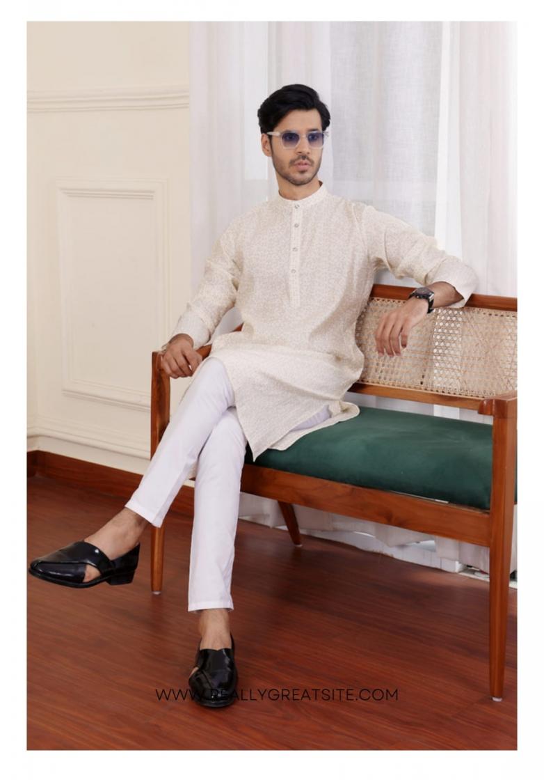 modal silk readymade embroidery work stylish mens kurta 