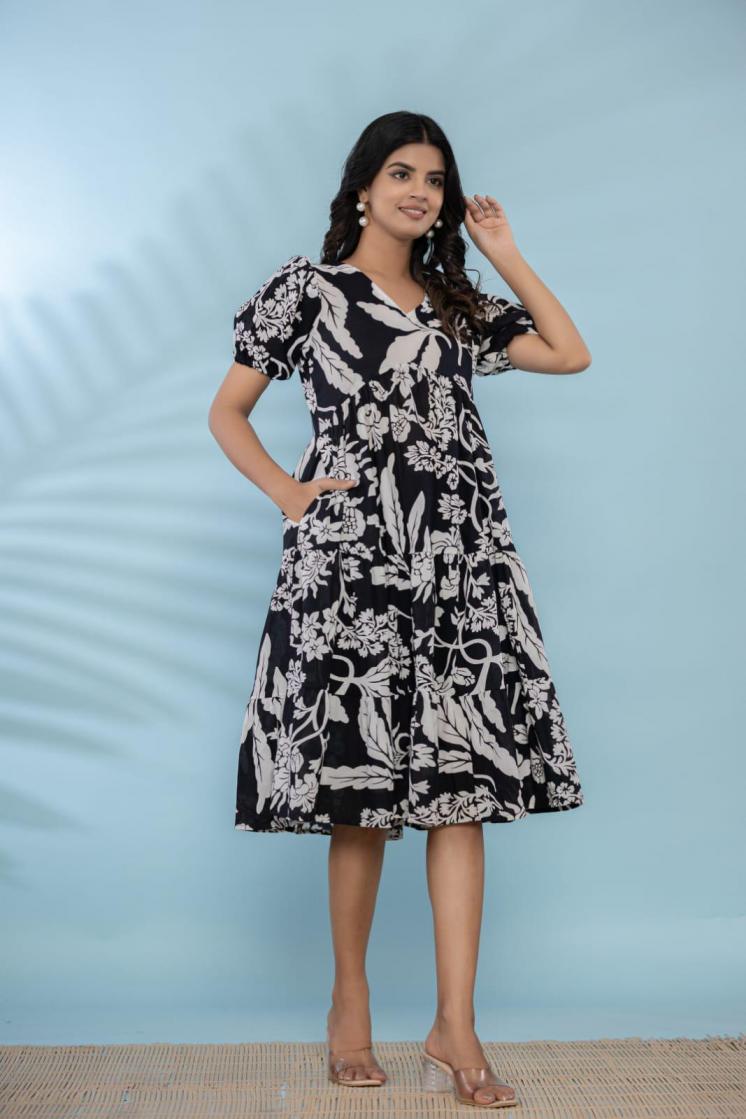 modern tunics floral bold design combo one piece short dress 