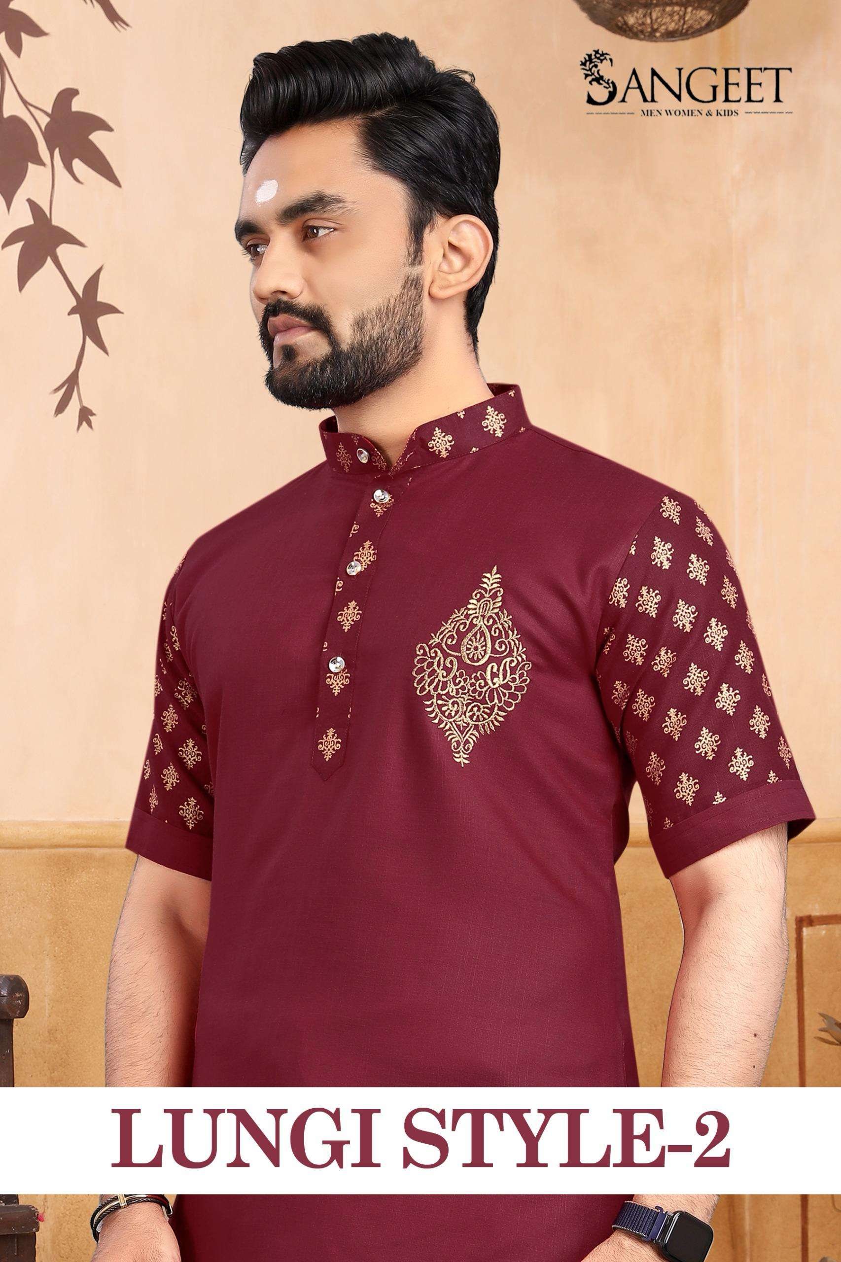 pr lungi style 2 cotton 1001-1008 gold print readymade stylish mens kurta