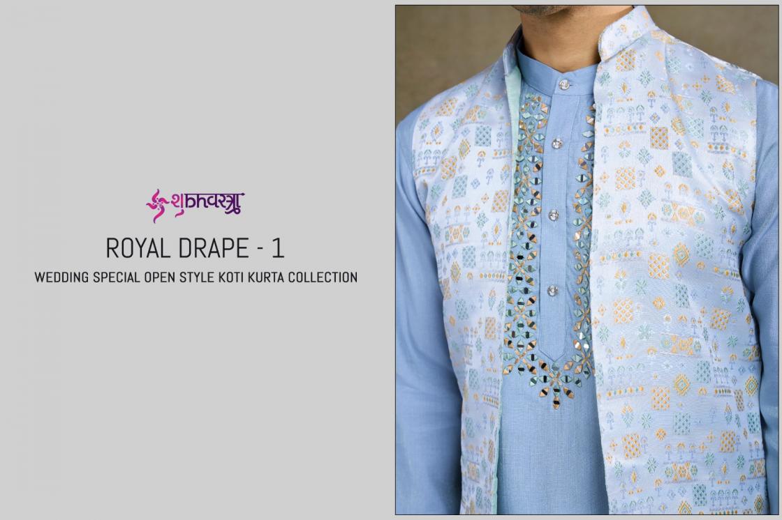 shubhvastra royal drape vol 1 full stitch viscose silk wedding wear koti style mens kurta