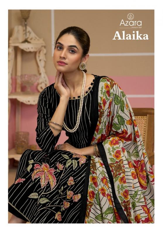 alaika by azara radhika fashion lawn cotton unstitch 3pcs dress for womens 
