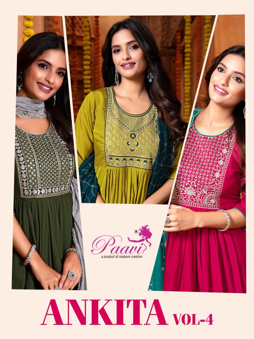 ankita vol 4 by paavi roman readymade attractive look 3pcs dress