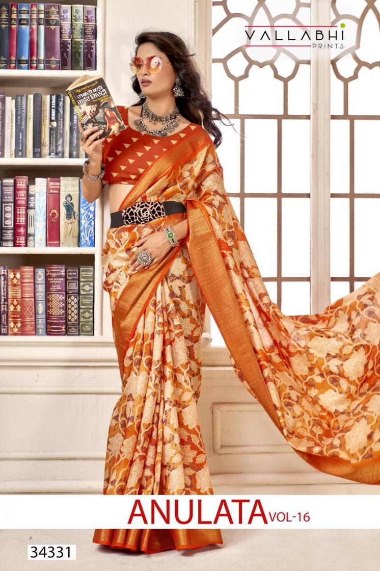 anulata 16 by vallabhi prints cotton linen printed saree