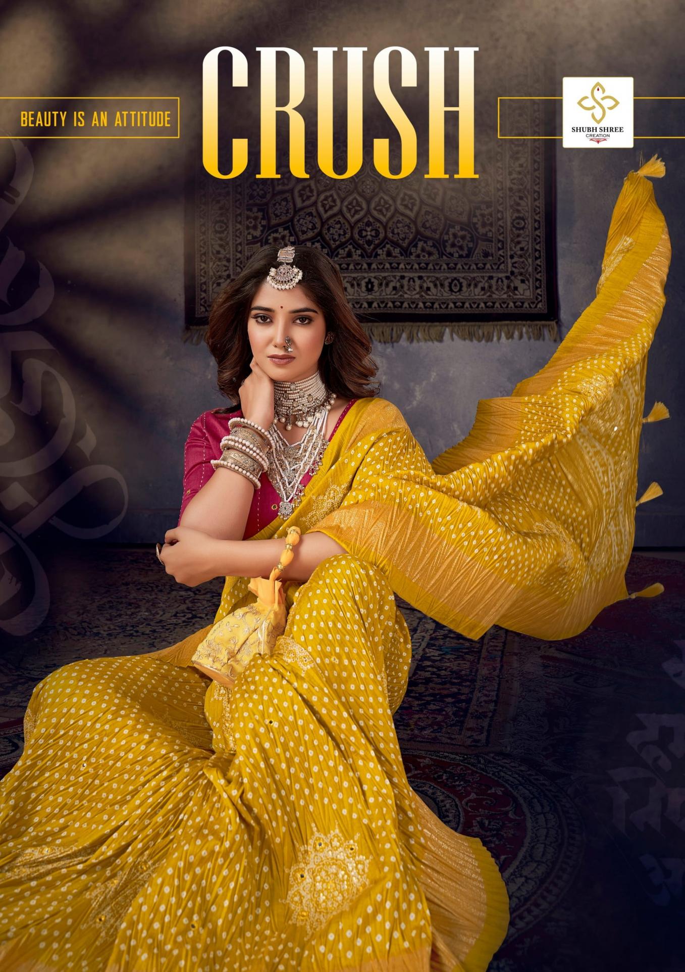 crush by shubh shree creation tusser silk shop trendy saree wholesaler 