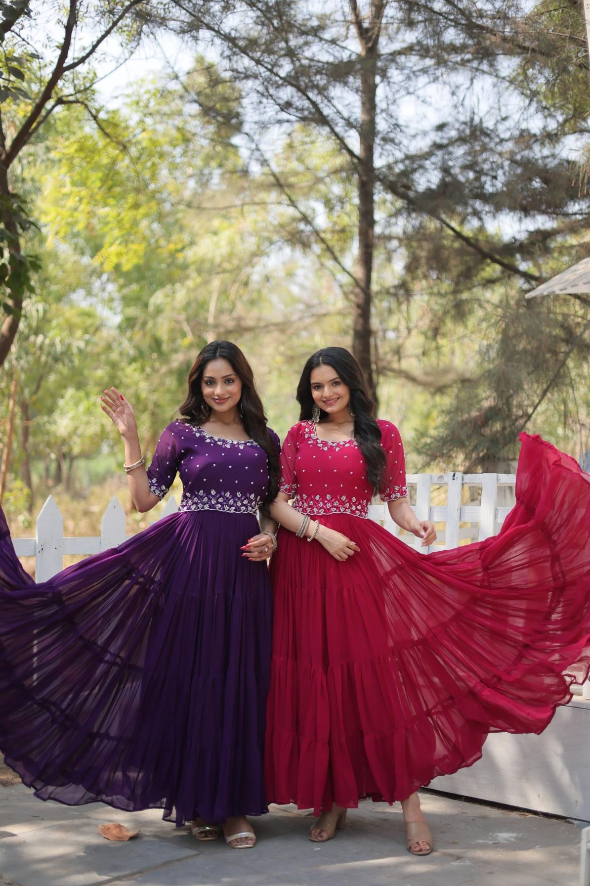 ka 1112 traditional wear faux blooming fully stitch flair gown 