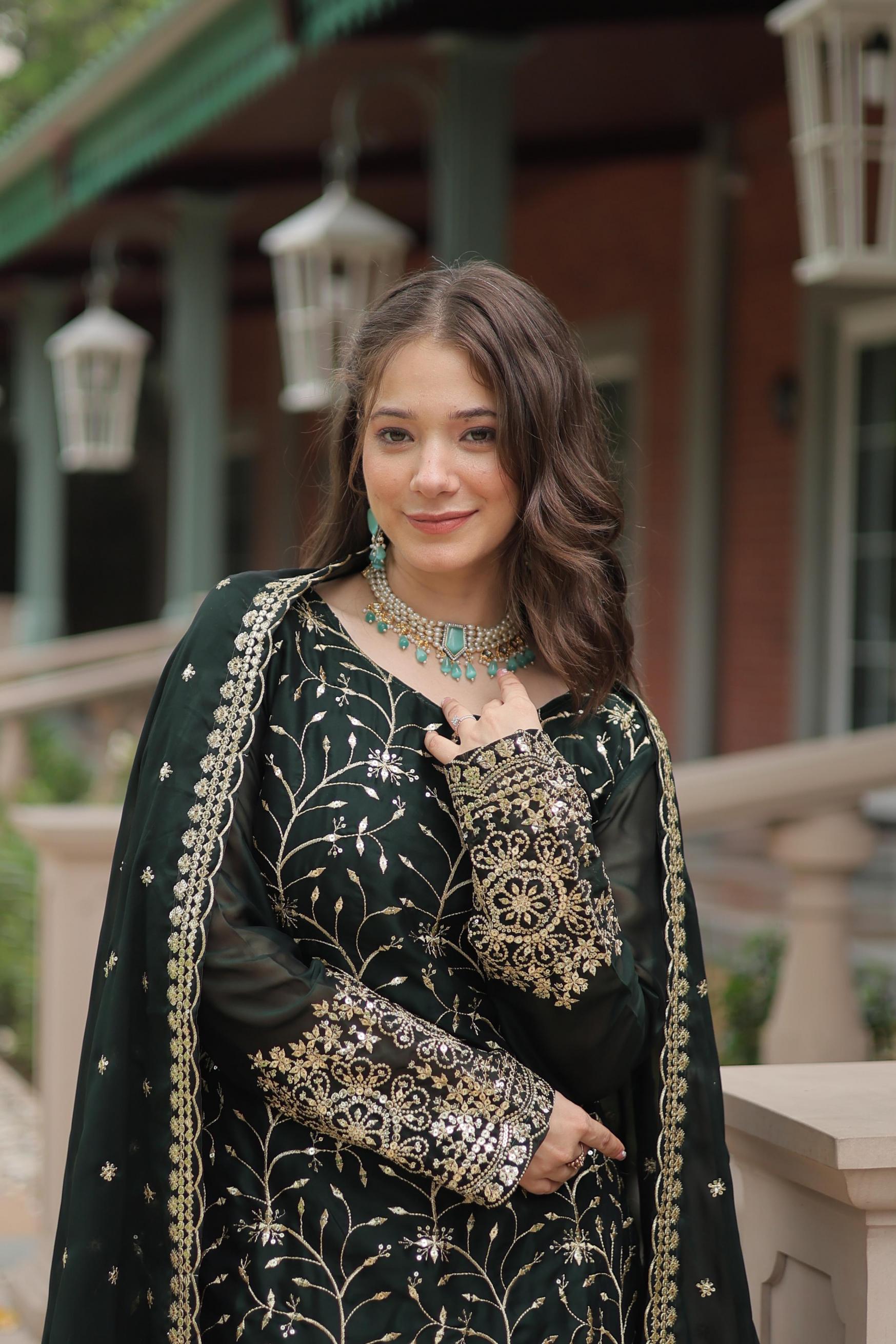 ka 1132 rangoli silk sequins & thread work readymade plazzo style 3pcs dress