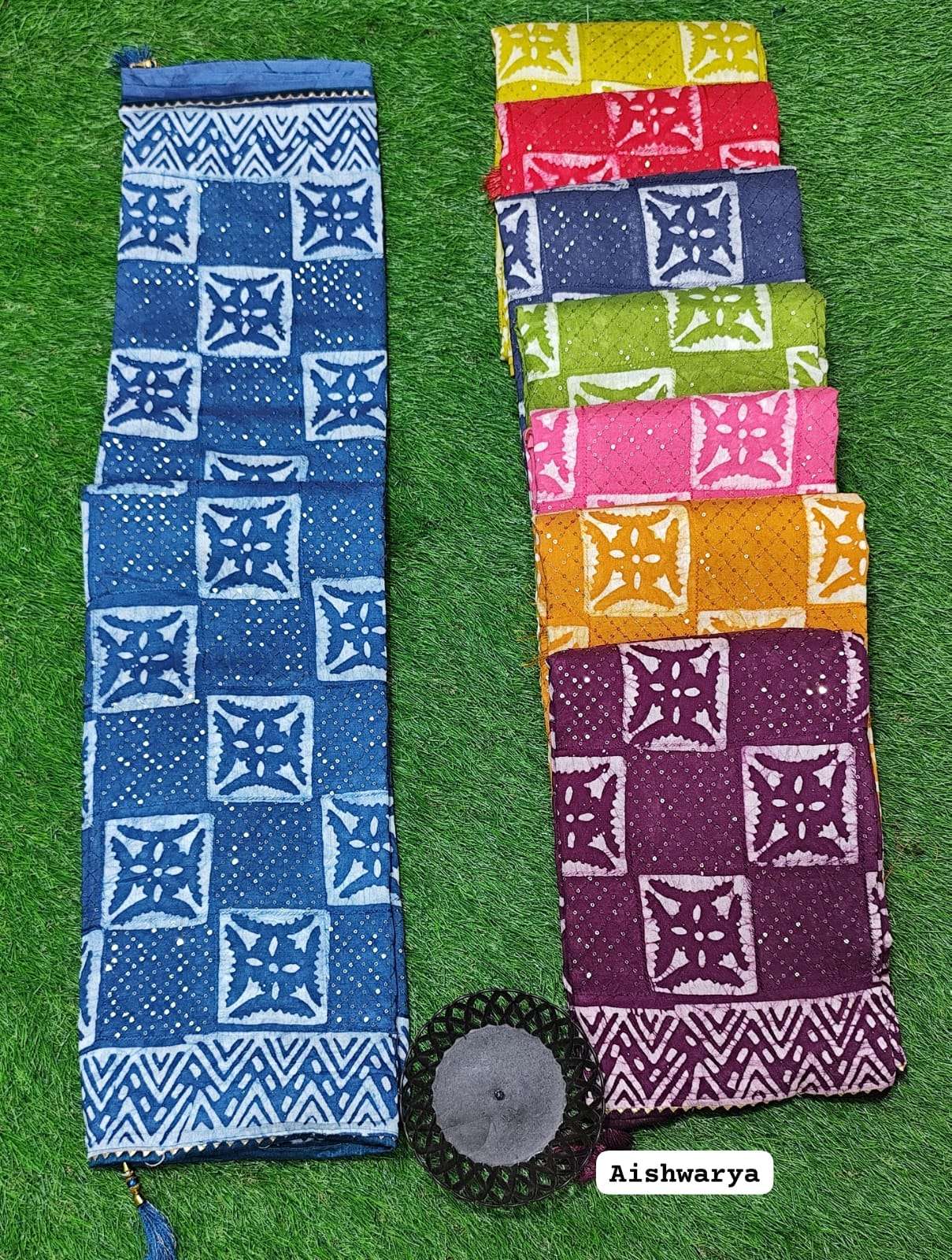 kala silk aishwarya sequence batik print cotton saree 