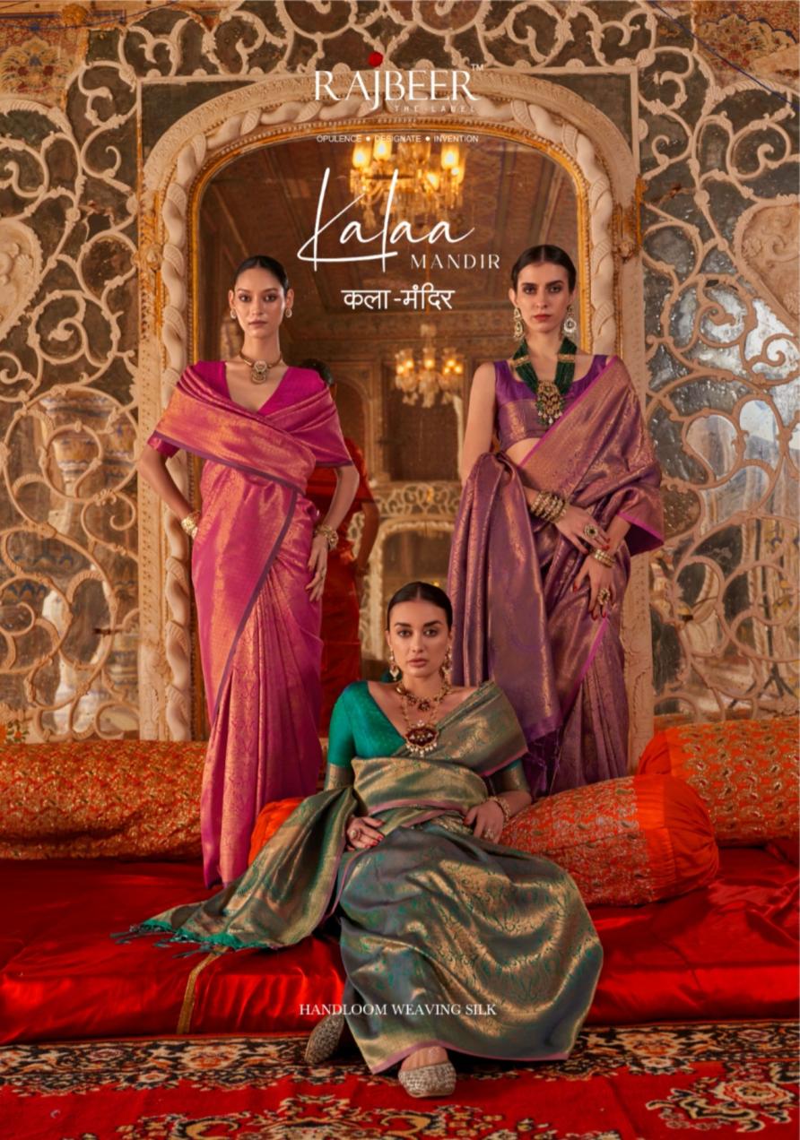 kalaa mandir by rajbeer stylish look handloom weaving silk sarees 