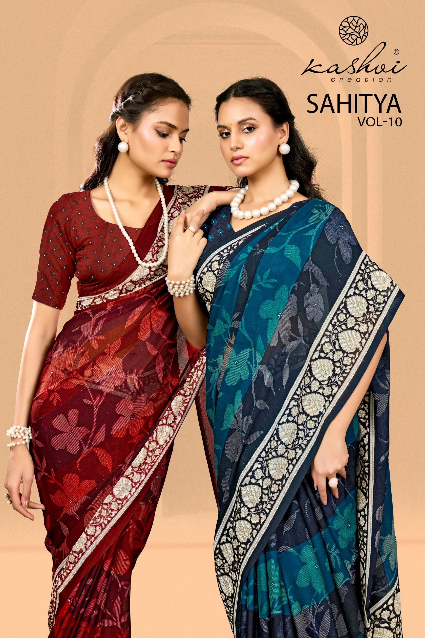 kashvi creation sahitya vol 10 dull moss pretty look saree wholesaler 