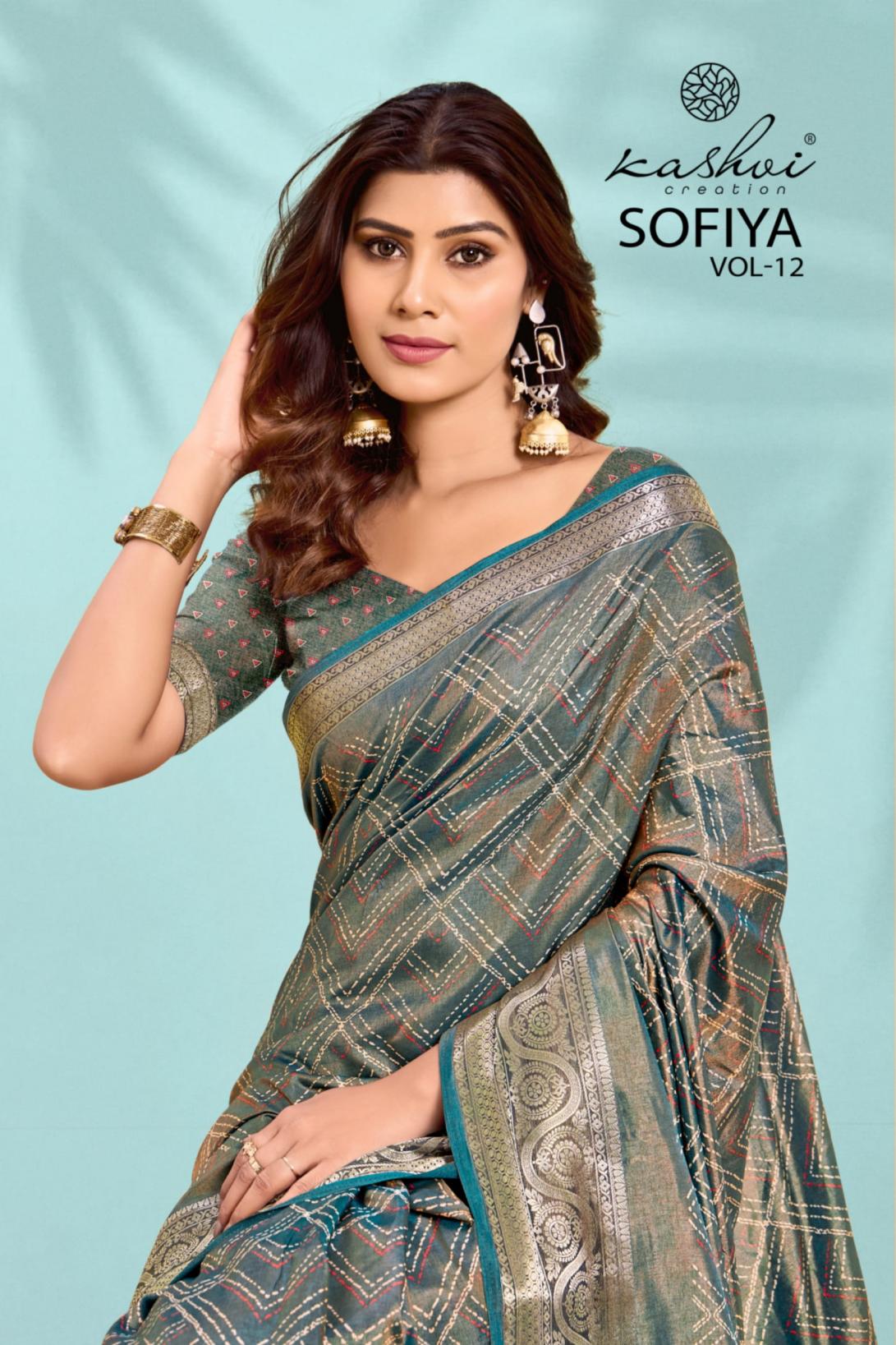 kashvi creation sofiya vol 12 dull moss pretty look saree for womens 