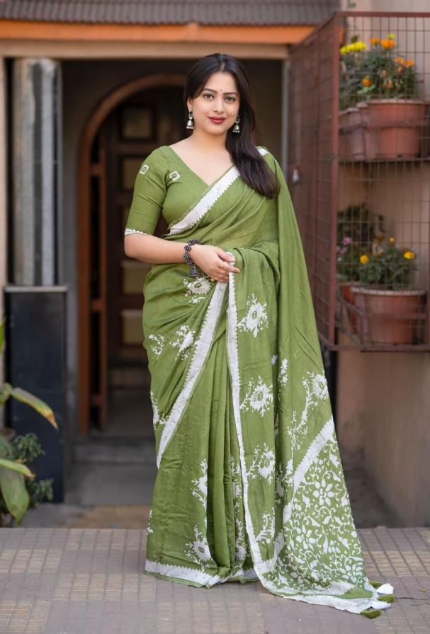 kc 389 cotton casual wear sarees with batik print 