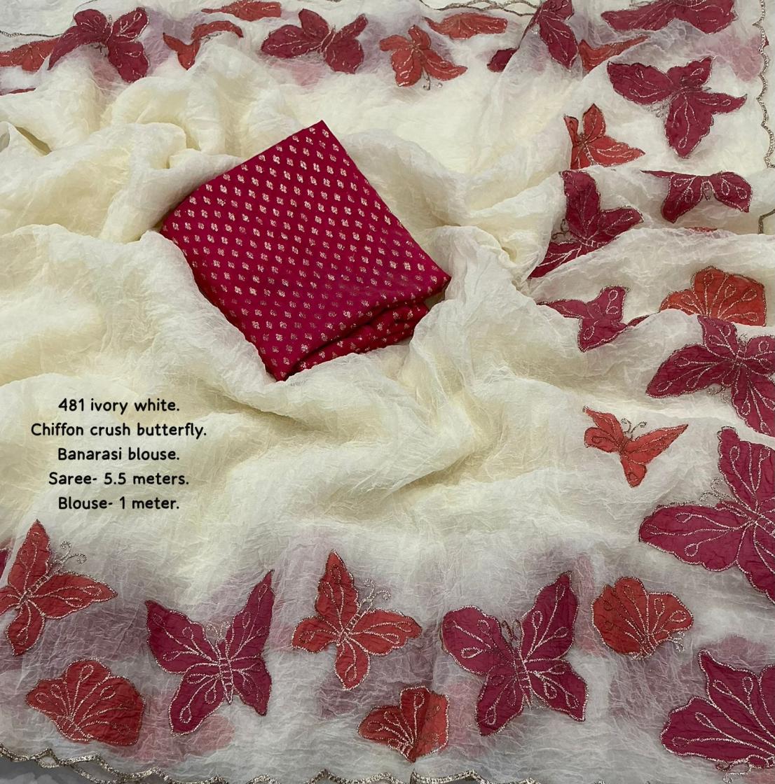 kc 481 butterfly crush chiffon designer saree wholesaler 