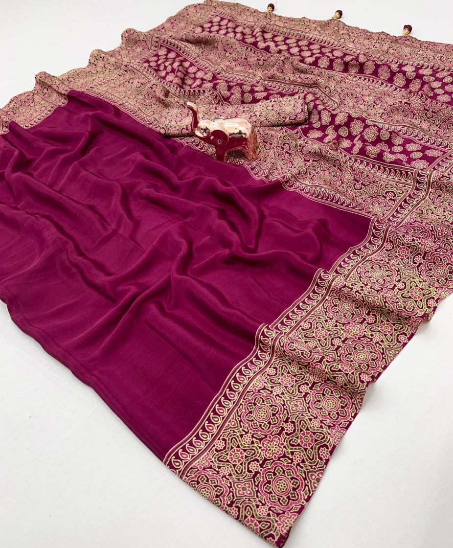 kc 8002 satin ajrak printed gorgeous look sarees online 