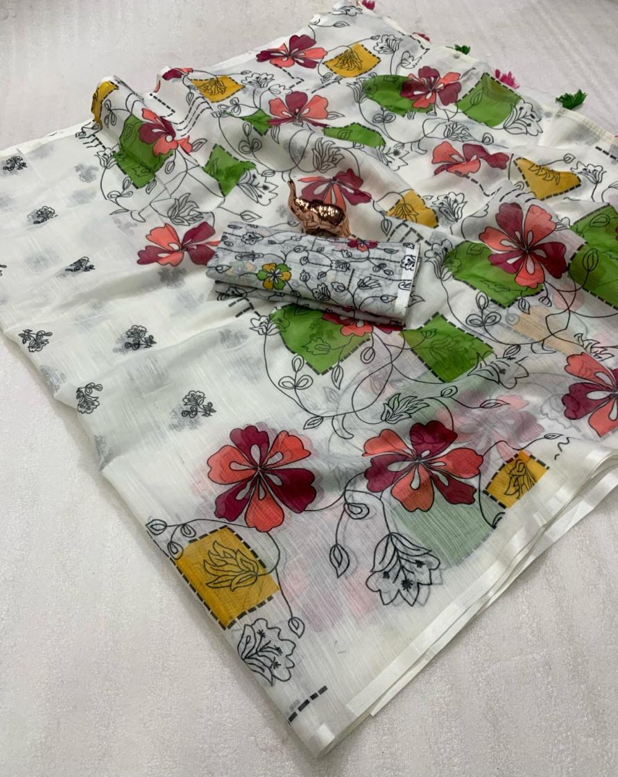 kc 8007 kalamkari pichwai linen classic look sarees 