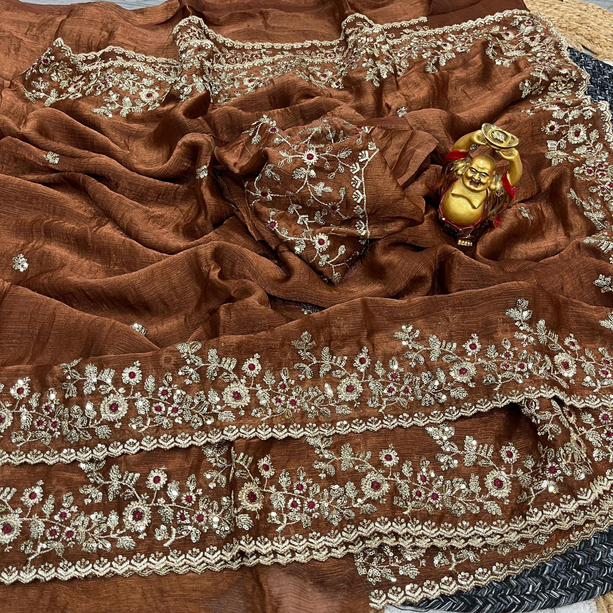 kc 910 fendy chiffon embroider and seqwin work saree 