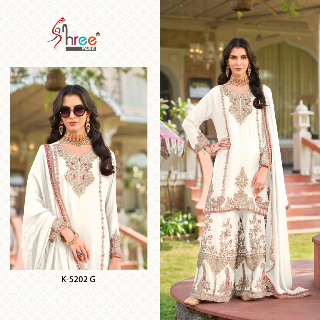 kt 5202 by shree fabs chinon hit design pakistani plazzo kurti with dupatta 
