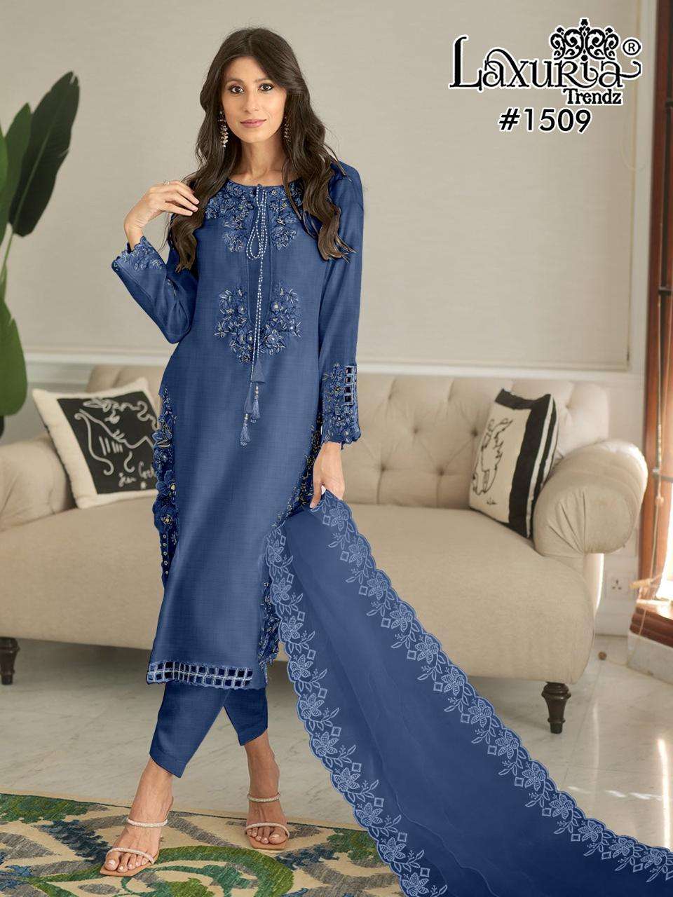 laxuria trendz 1509 fancy slub readymade gorgeous look 3pcs dress