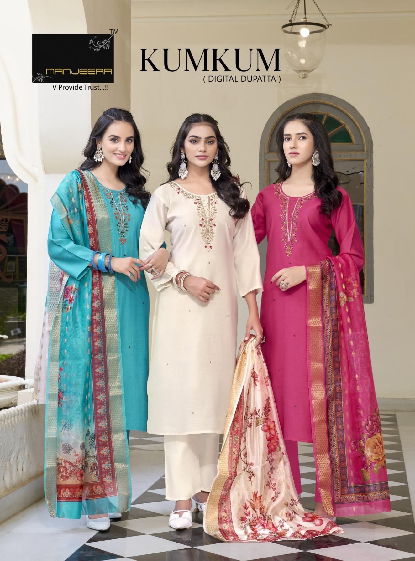 manjeera kumkum vertican readymade pretty look salwar suits 