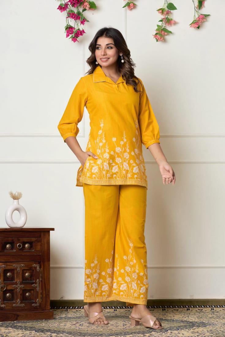 modern pattern cotton readymade daily wear combo co-ord set for girls 