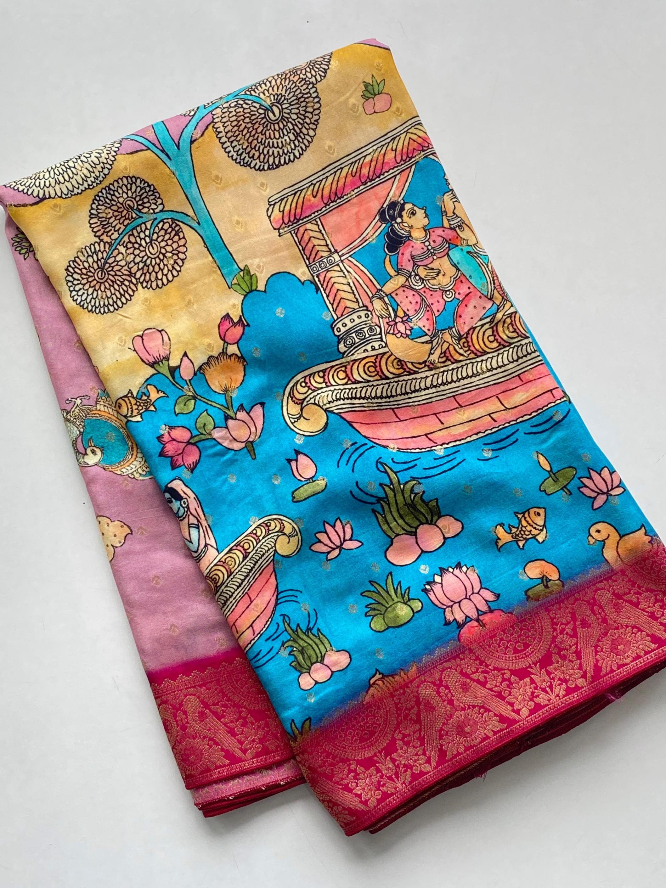 payal viscose dola beautiful kalamkari single saree exports 