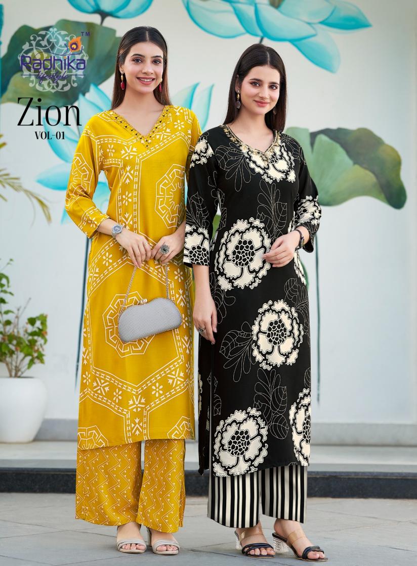 radhika lifestyle zion vol 1 rayon readymade elegance co-ord sets for girls 