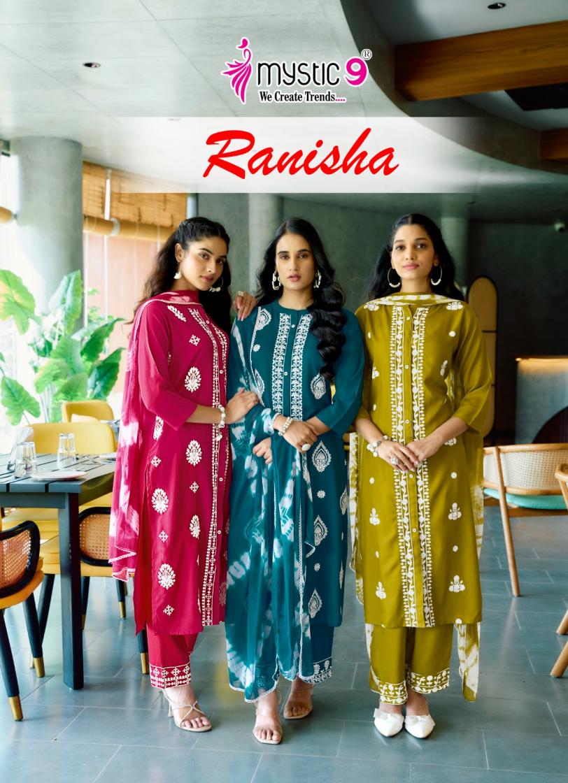 ranisha vol 1 by mystic9 dyed rayon readymade classic salwar kameez 