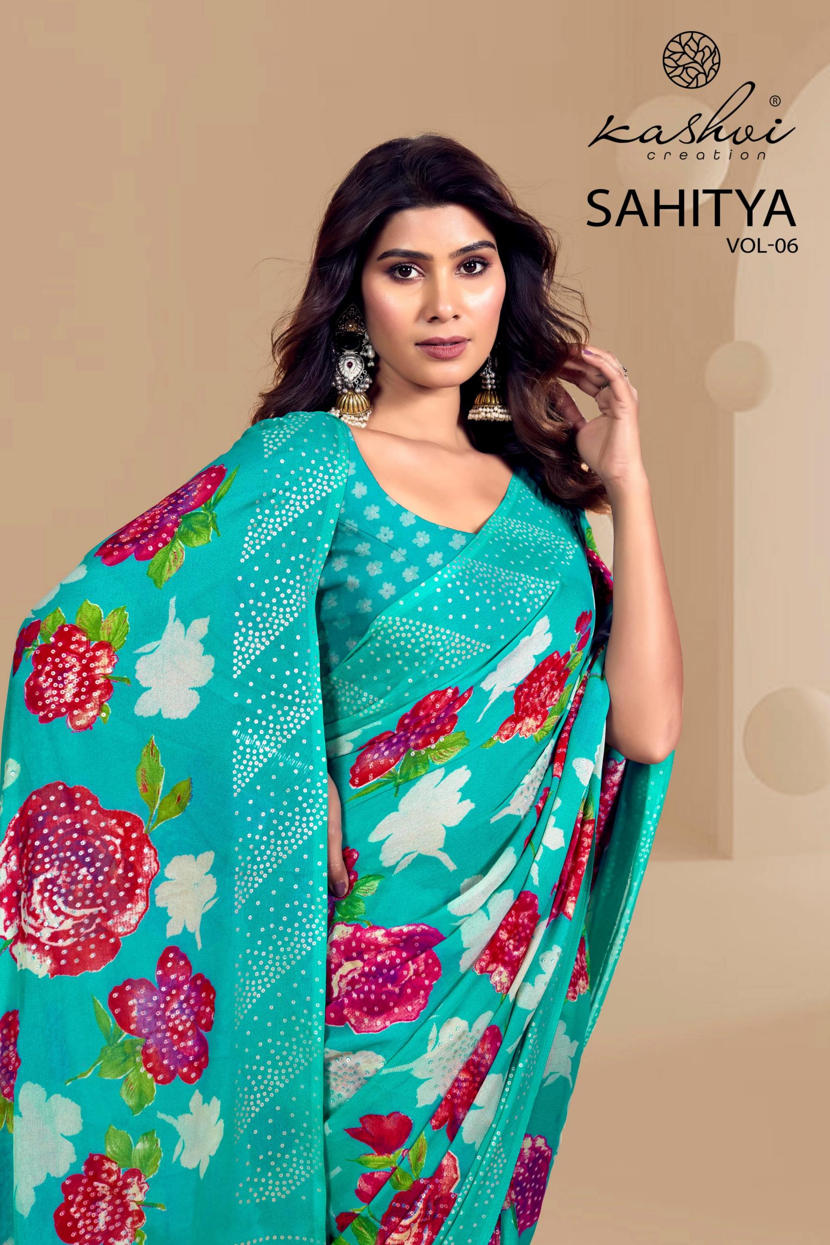 sahitya vol 6 by kashvi creation hit design dull moss sarees 