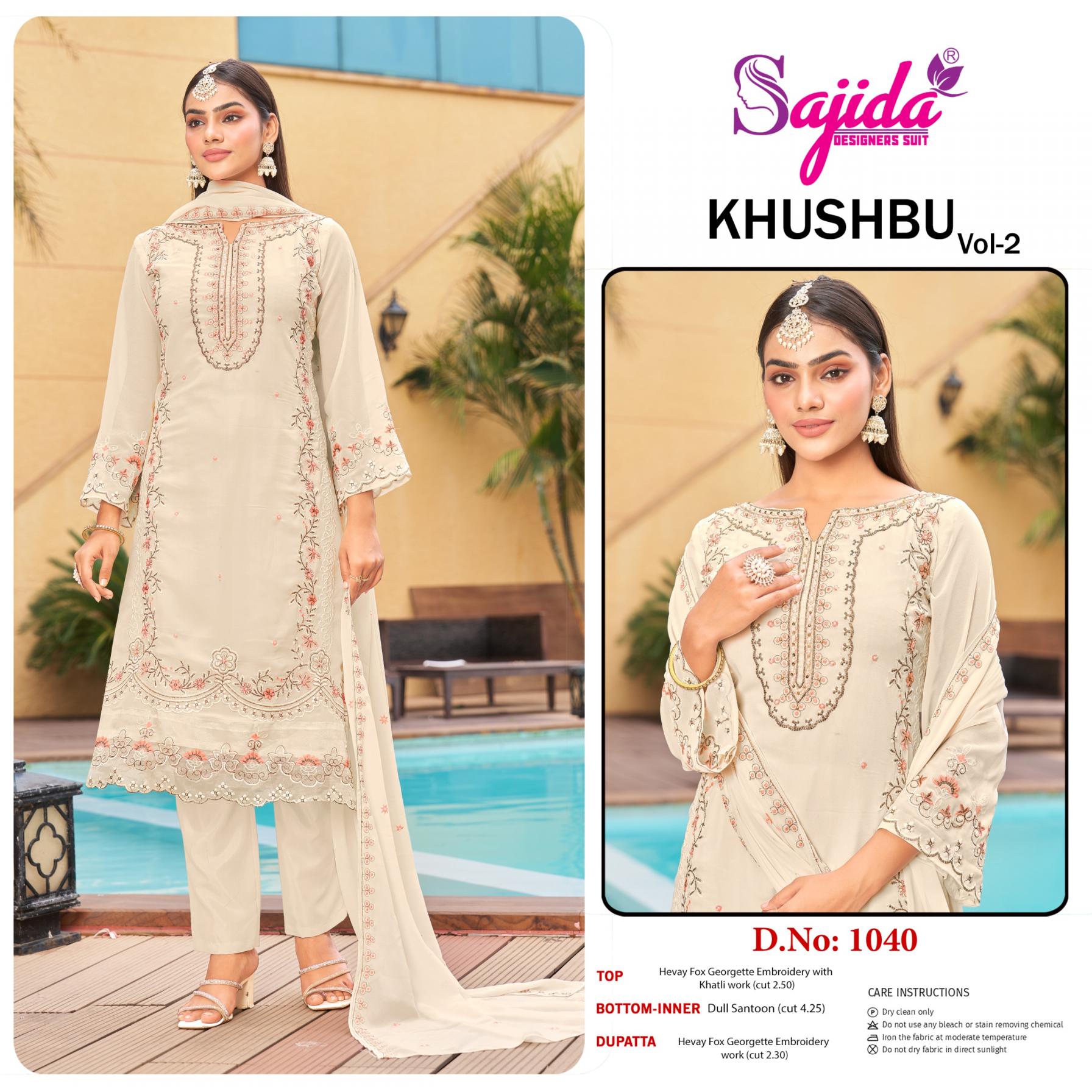 sajida designer khushbu vol 2 1040 georgette designer pakistani readymade big size suits 