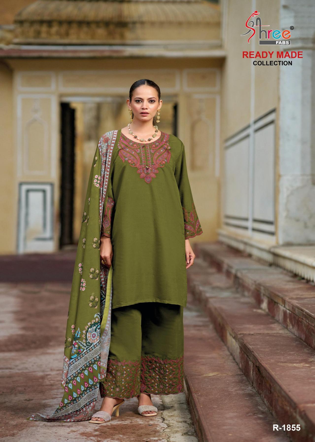 shree fabs 1855 cotton readymade attractive look pakistani 3pcs dress