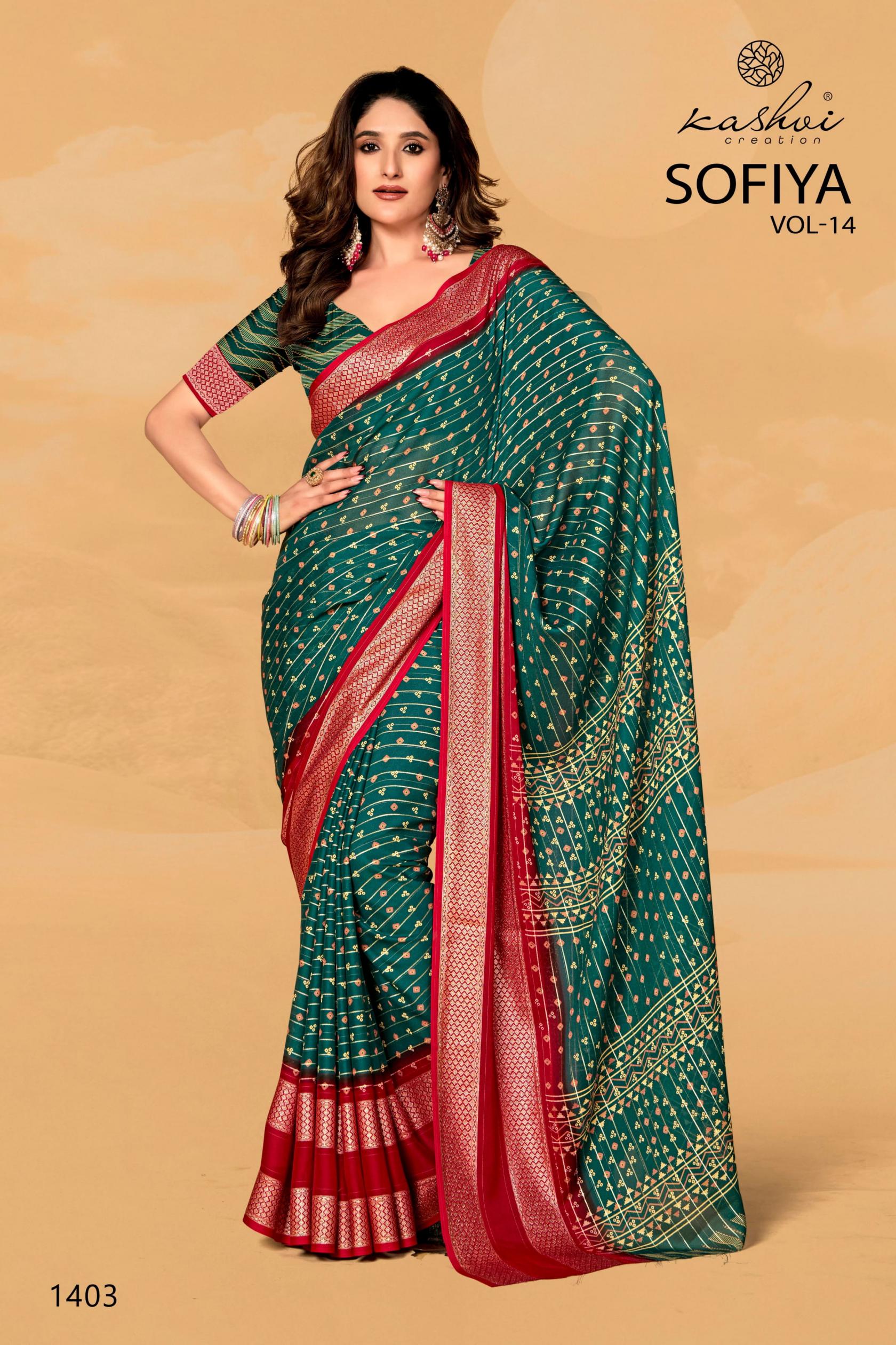 sofiya vol 14 by kashvi creation dull moss best saree online 