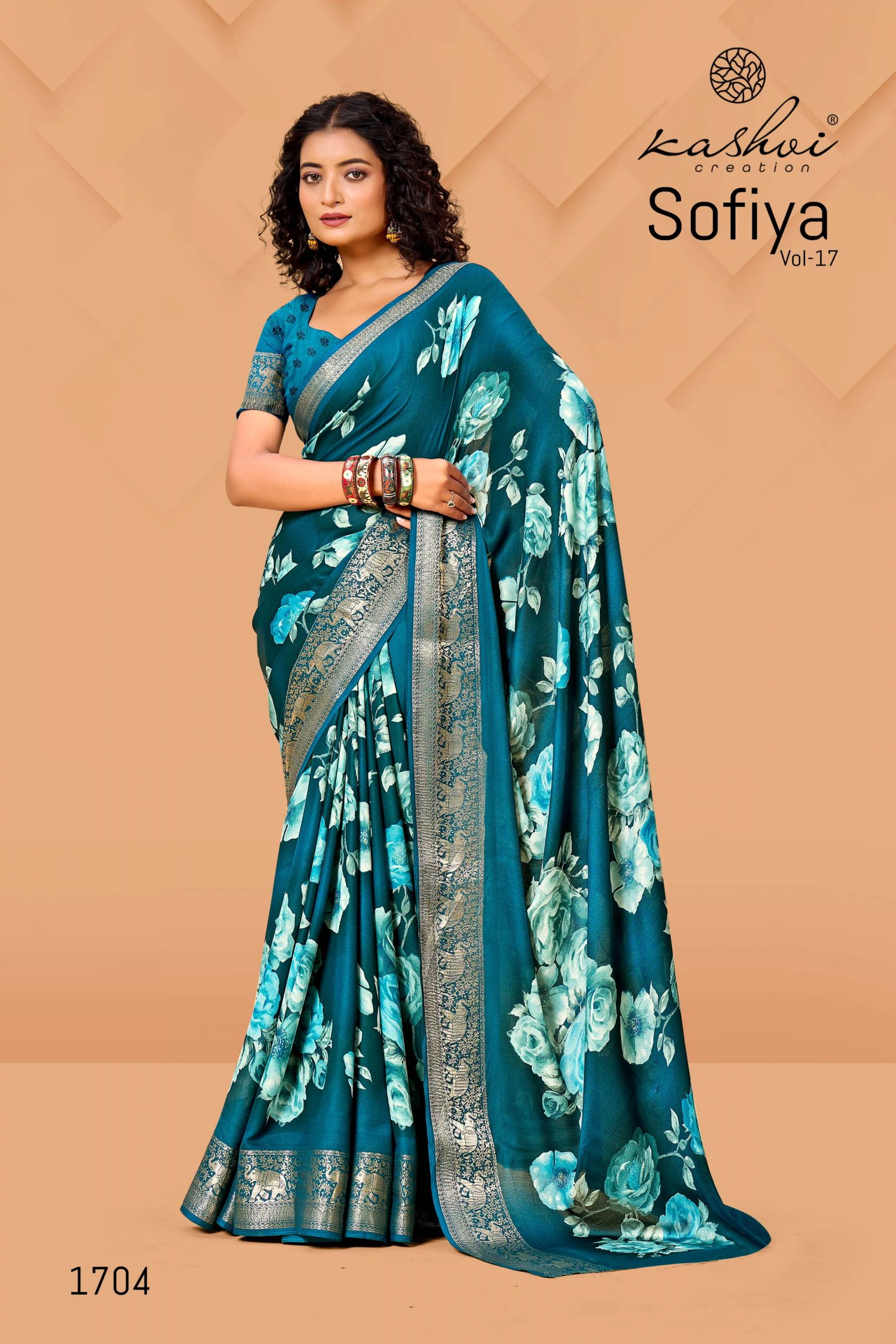 sofiya vol 17 by kashvi creation dull moss amazing saree wholesaler 