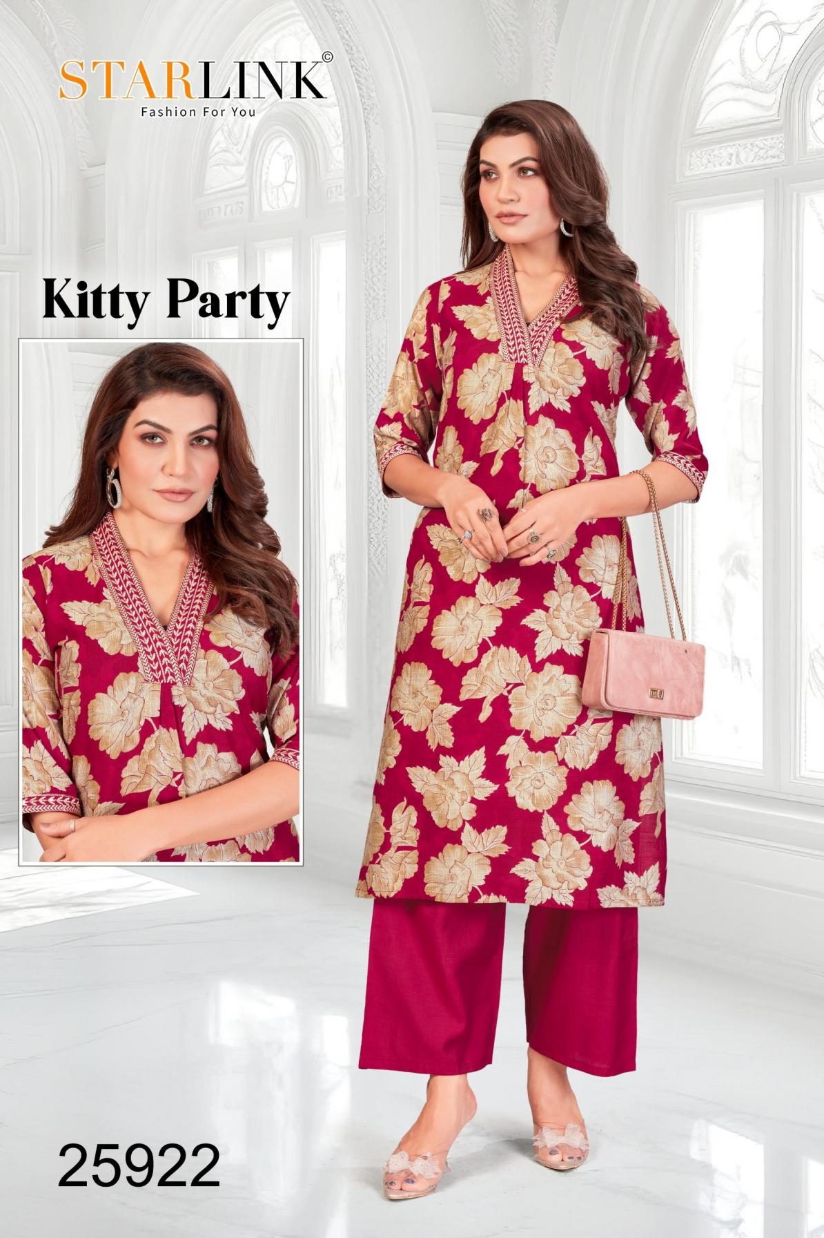 starlink kitty party vertican print readymade classic combo kurti with pair 