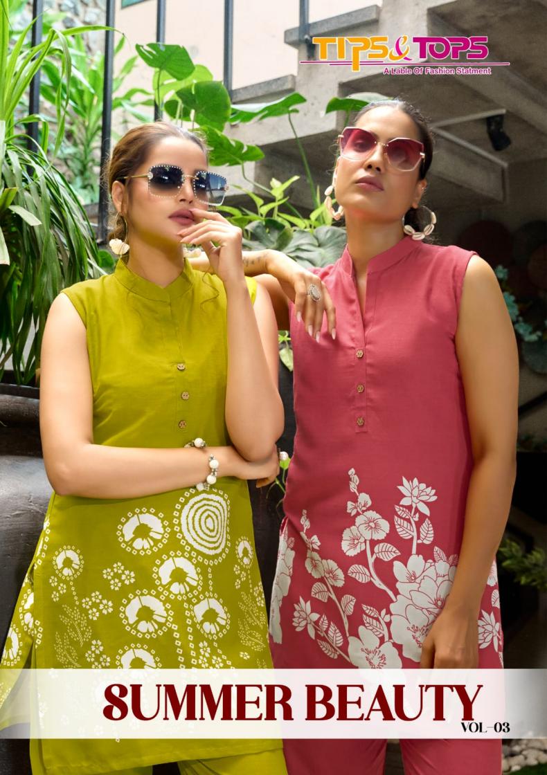 summer beauty vol 3 by tips & tops rayon gorgeous look fully stitch co-ord set 