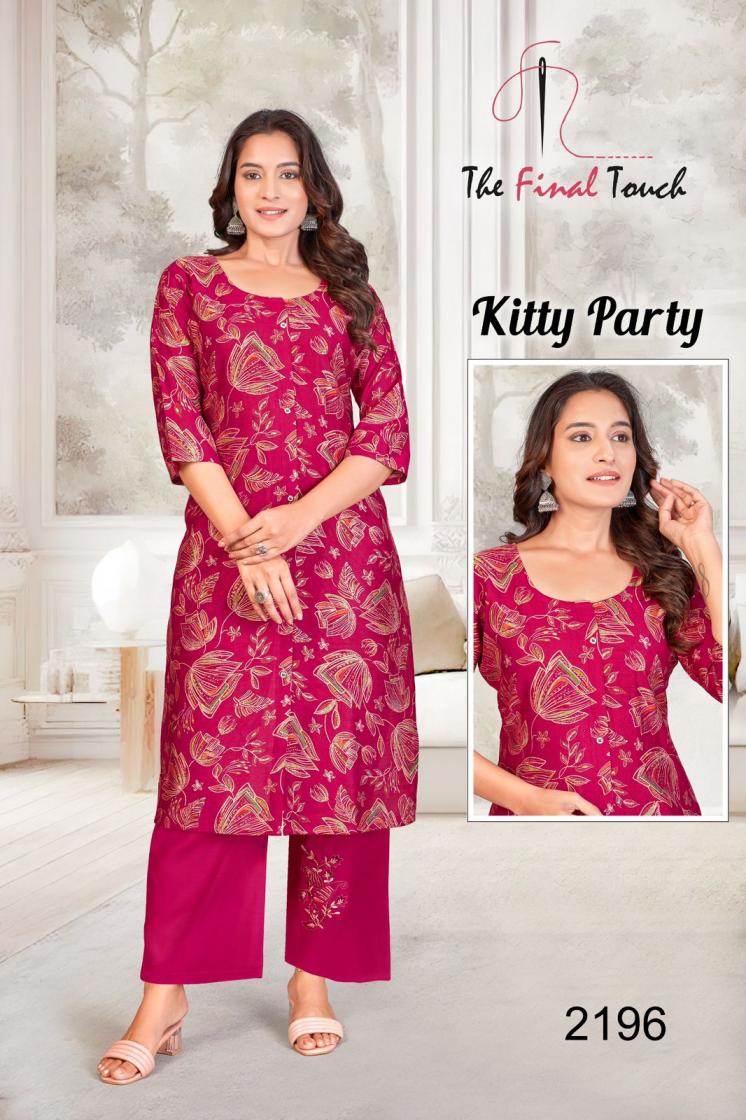 the final touch r r fashion kitty party vetican print readymade stylish combo kurti with pant
