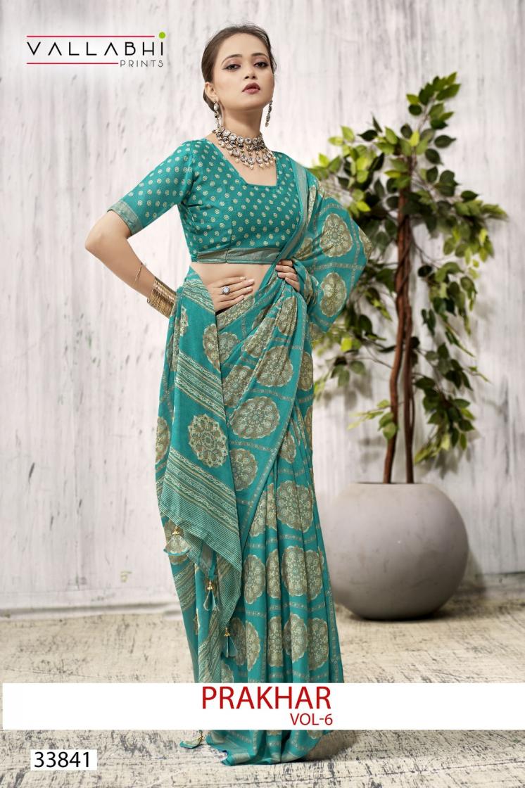 vallabhi prints presents prakhar vol 6 moss gorgette classy saree