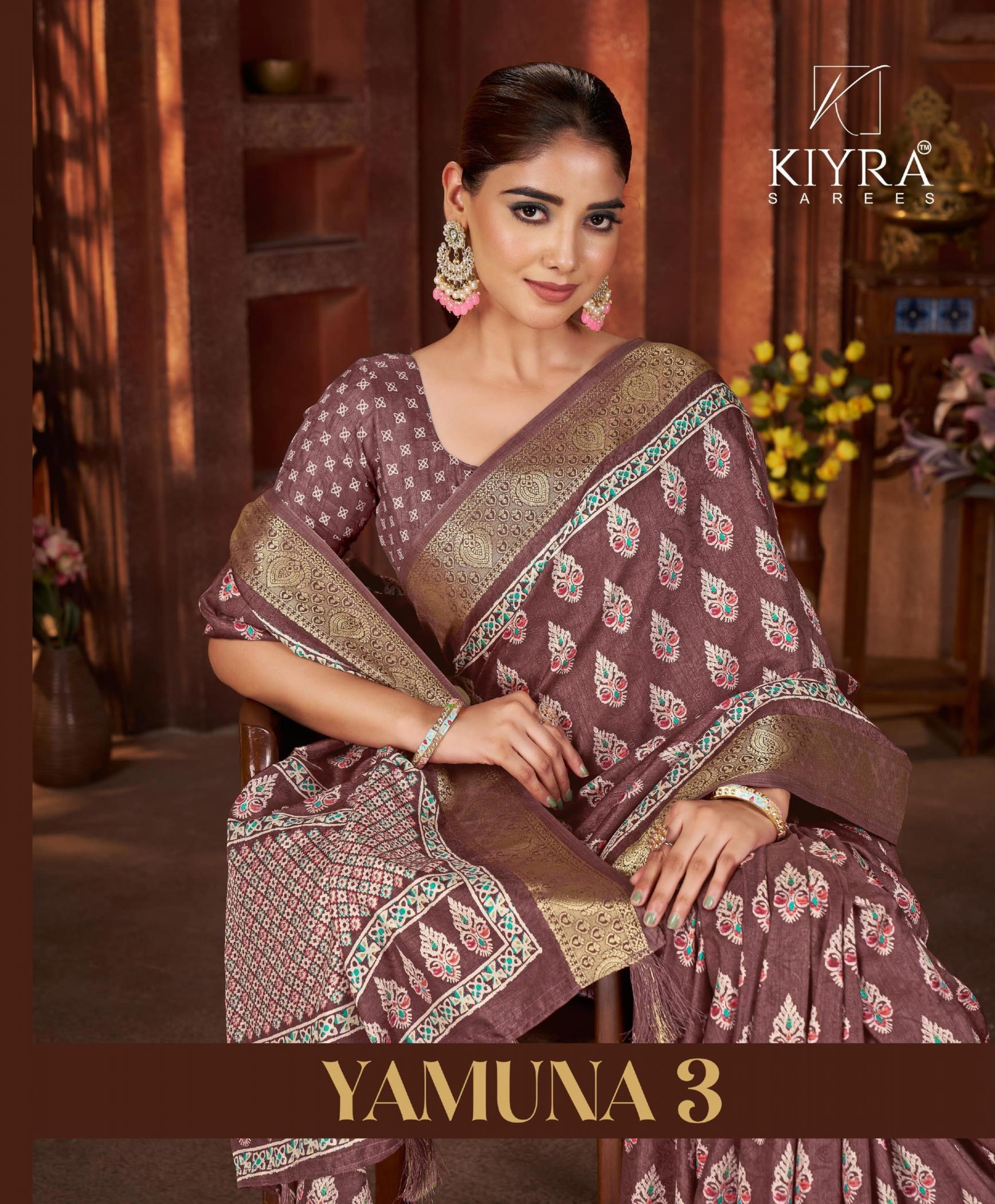 yamuna by kiyra dola jacquard stylish Indian saree for womens 