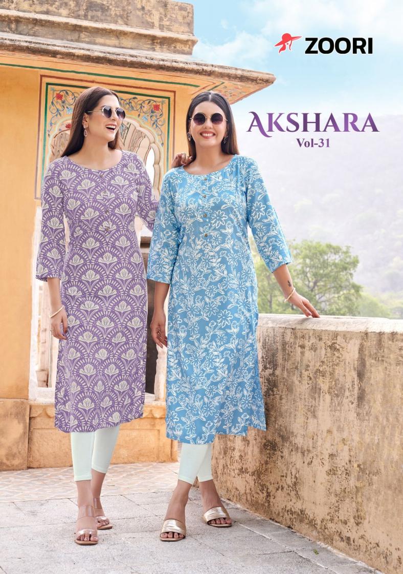 zoori akshara vol 31 rayon readymade pretty look long kurtis 