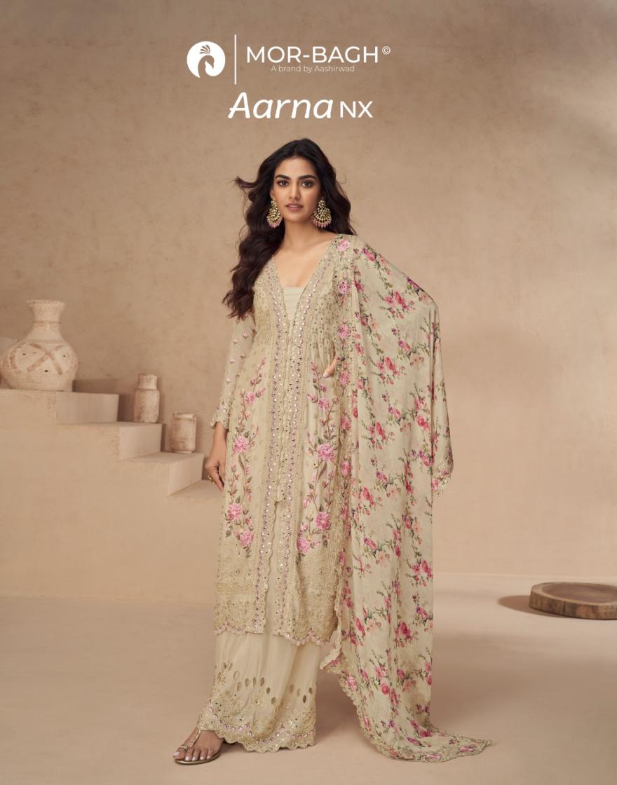 aarna nx by aashirwad creation chinon silk fully stitch occasion wear plazzo suit 