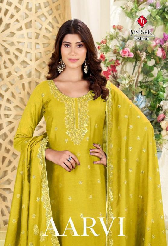aarvi by tanishk fashion muslin jacquard hit design stylish dress materials 