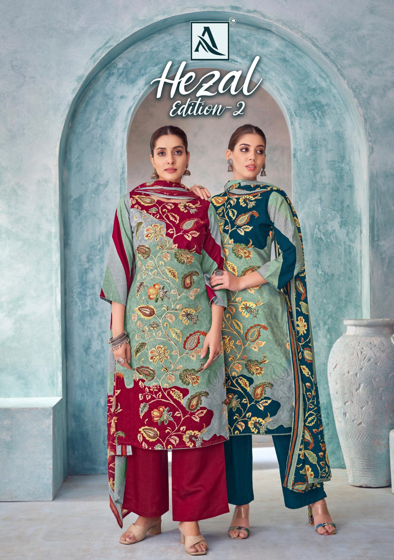 alok hezal vol 2 viscose rayon modern pakistani print salwar kameez 