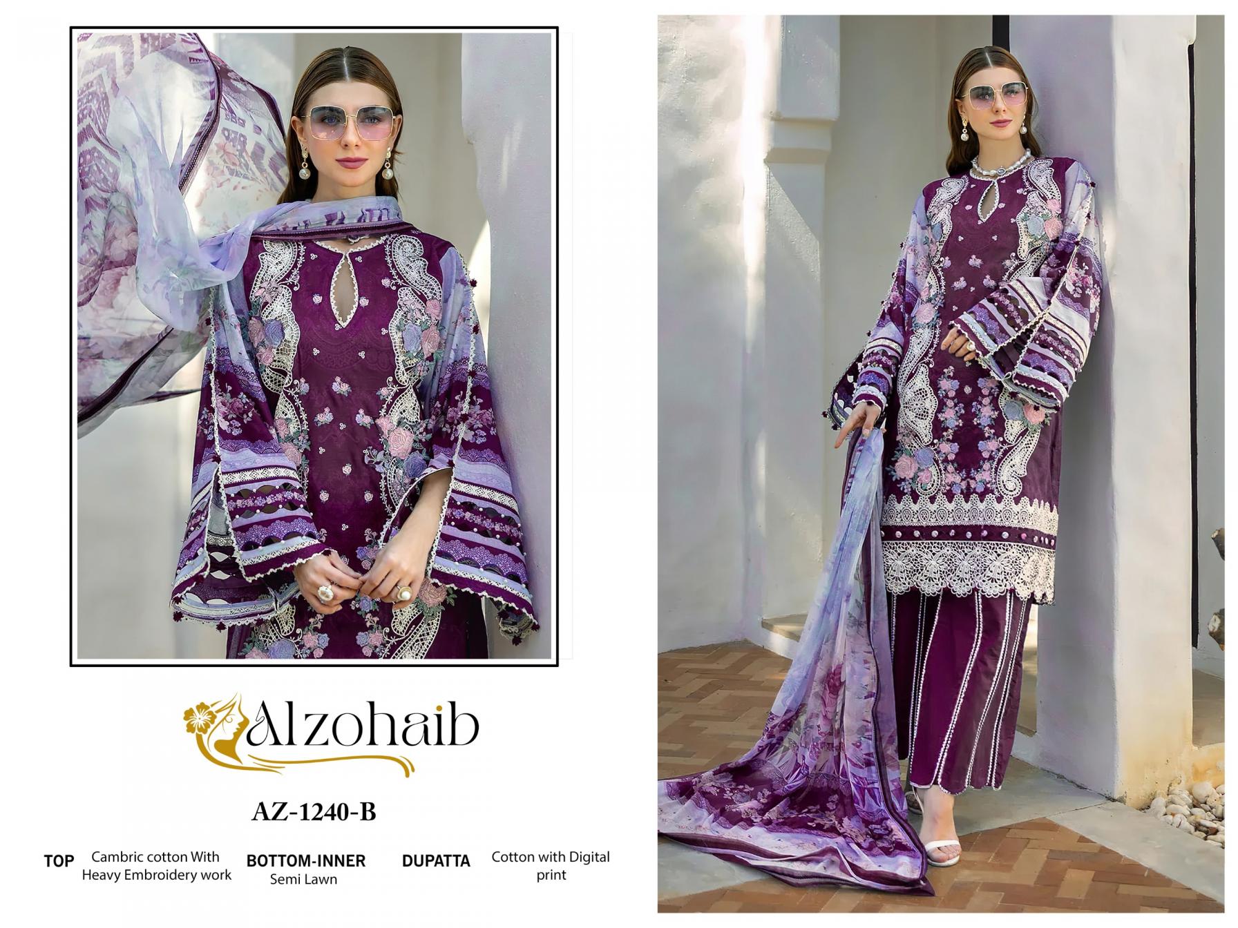 alzohaib 1240 pretty look pakistani unstitch suit for womens 