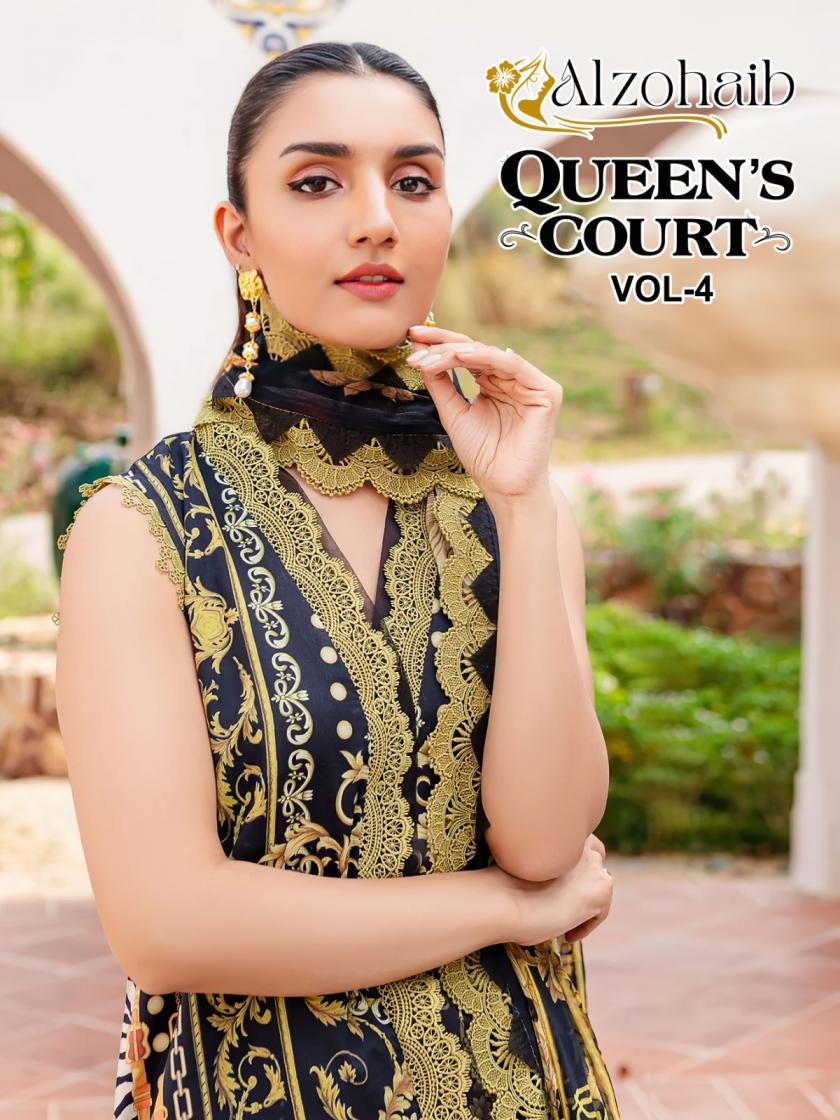 alzohaib queens court vol 4 cotton pakistani print dress materials