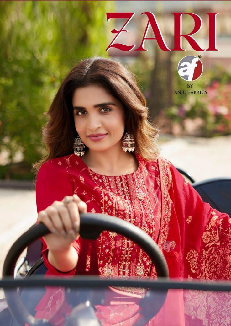 anju fab launch zari dola silk with jacquard exclusive readymade 3pcs dress