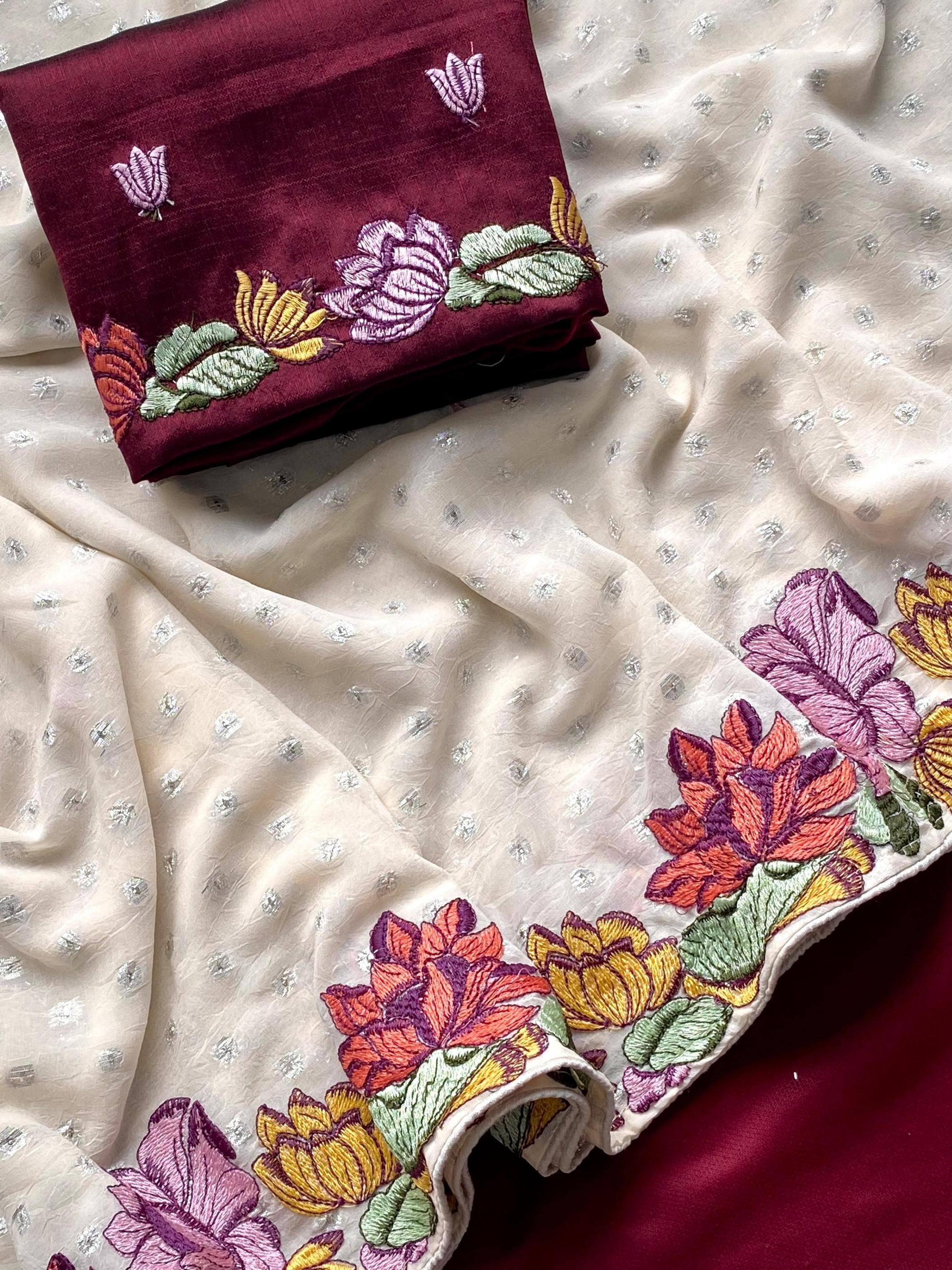 arti georgette beautiful floral embroidered shop trendy sarees 