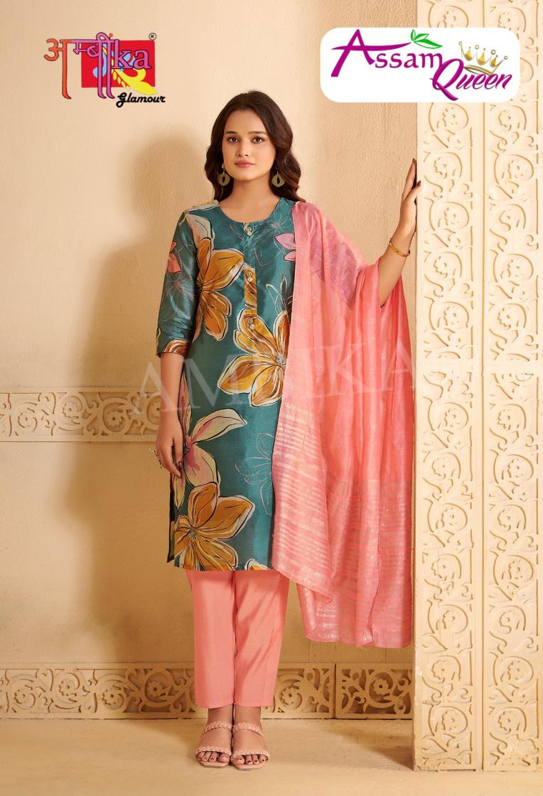 assam queen vol 2 by ambika assam silk fully stitch combo set 3pcs dress