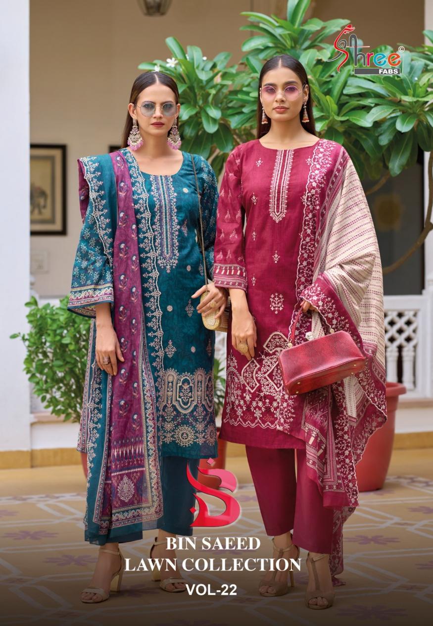 Shree fabs bin saeed lawn collection vol 22 unstitch top bottom and dupatta 