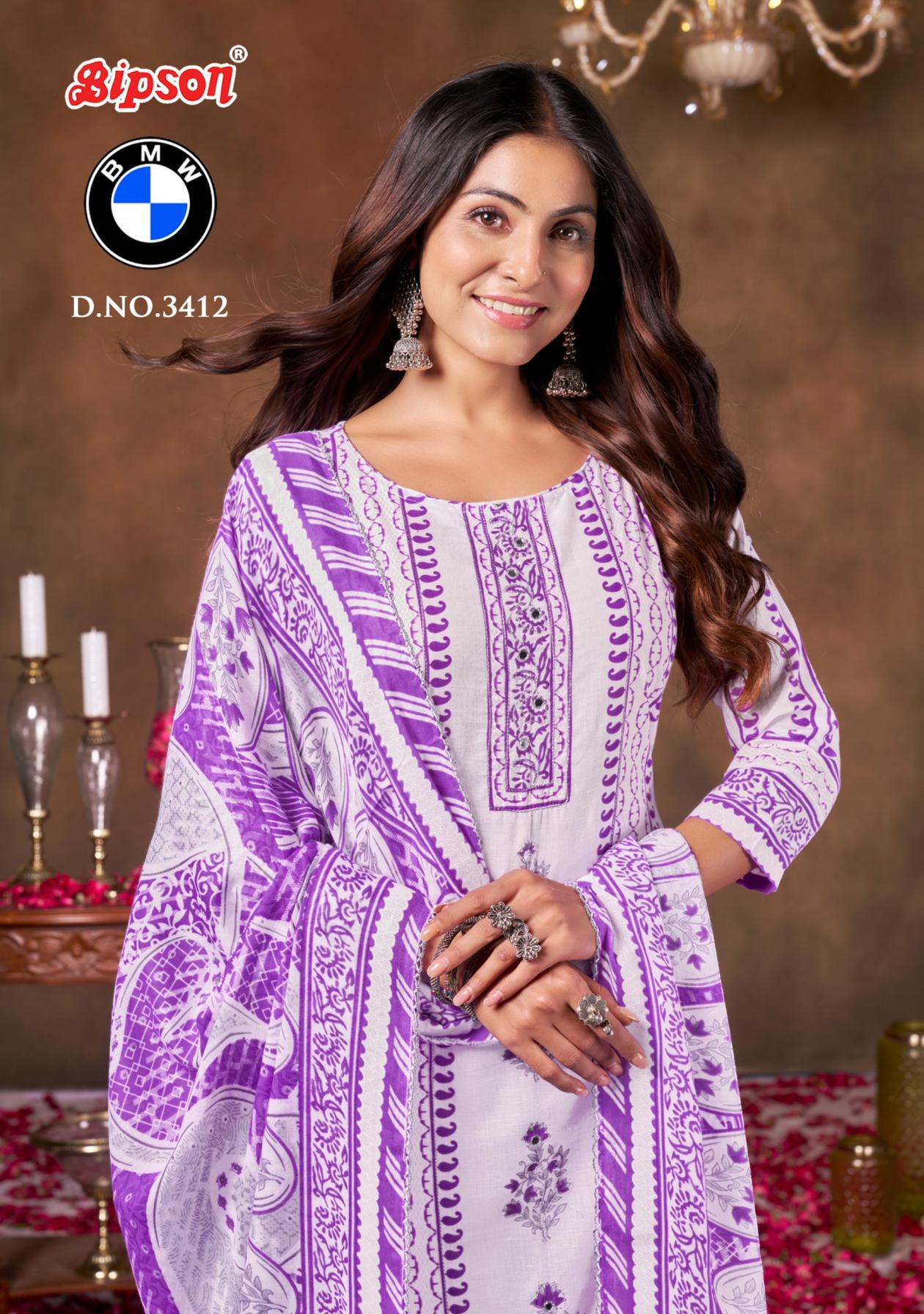 bipson prints bmw 3412 cotton hit design dress materials   