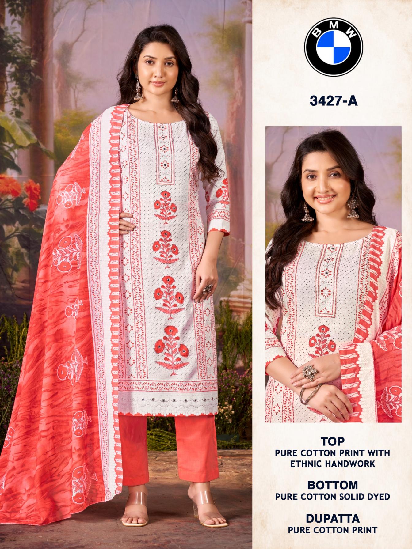 bipson prints bmw 3427 cotton daily wear unstitch 3pcs dress